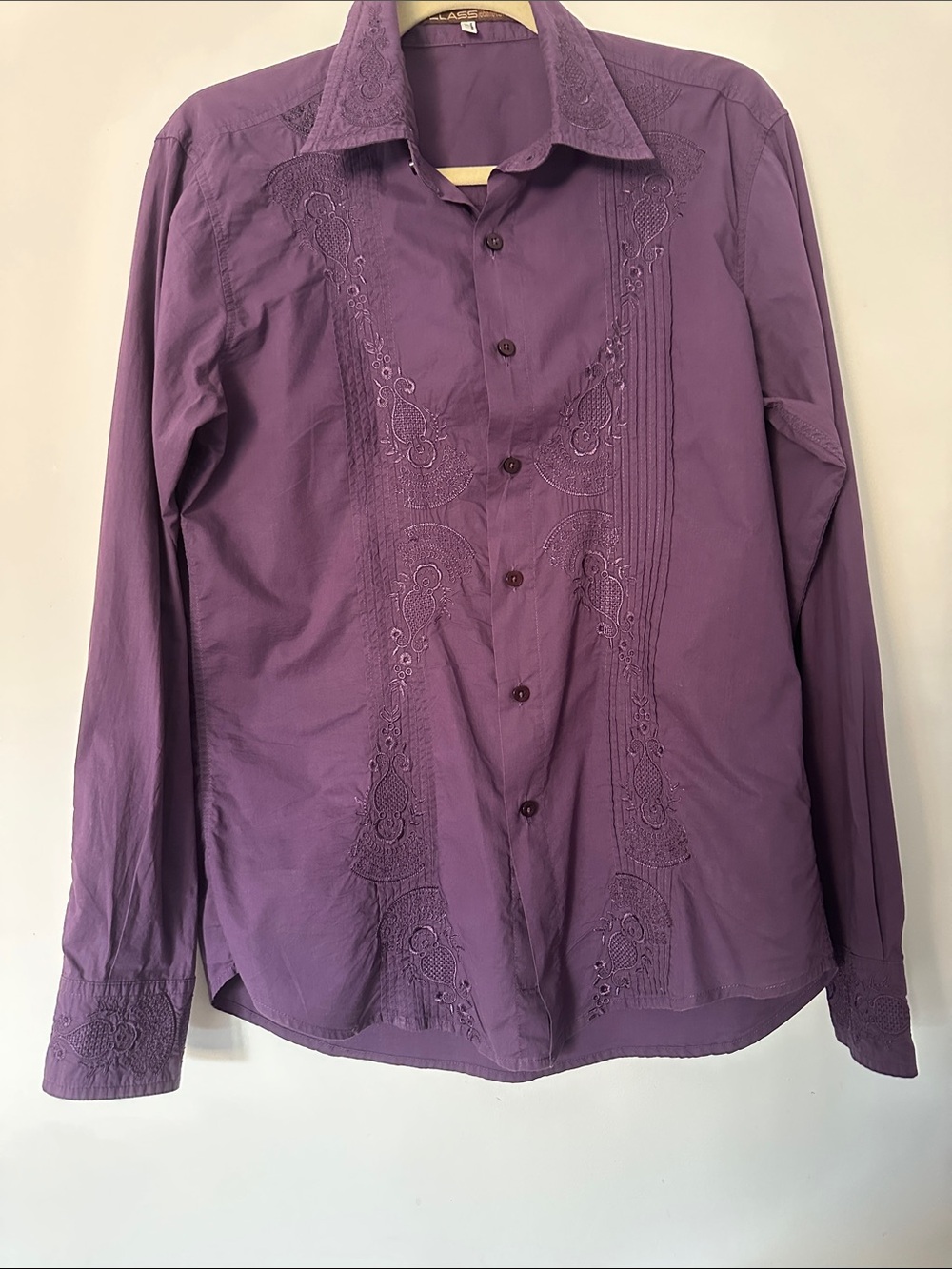 Roberto Cavalli Purple Embroidered Button-Down Shirt